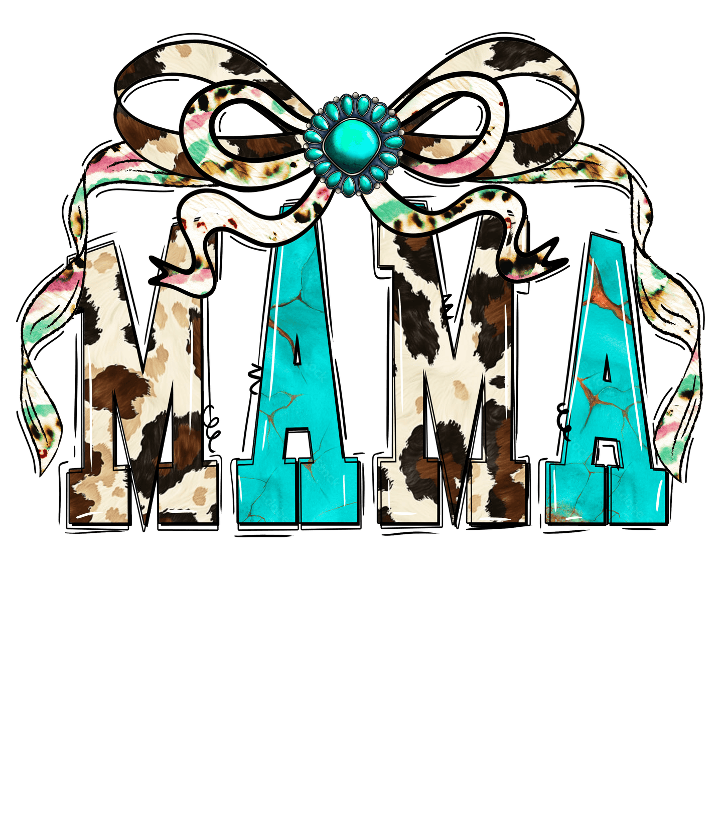 Mama Turquoise Western Cow Print Graphic T shirt