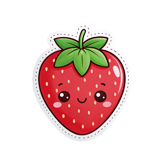 Kawaii Strawberry Sticker 3"x3" Dye Cut, Matte, Cute Strawberry