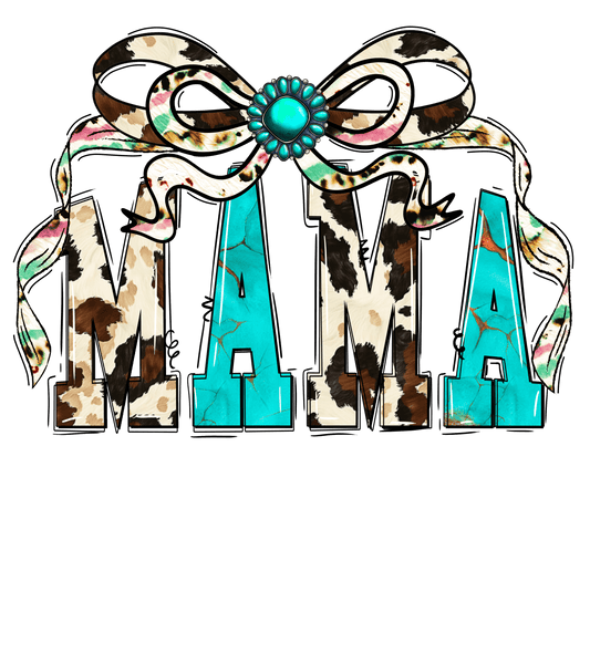 Mama Turquoise Western Cow Print Graphic T shirt