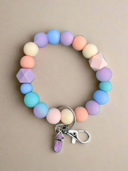 Pastel Wristlet Keychain with Charm, Glow Beads