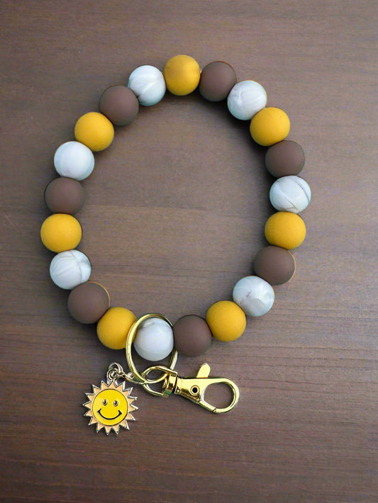 Sunshine Wristlet Keychain | Silicone Bead Wristlet | Bracelet Keychain | Beaded Keychain | Christmas Gift | Birthday Gift | Key Ring