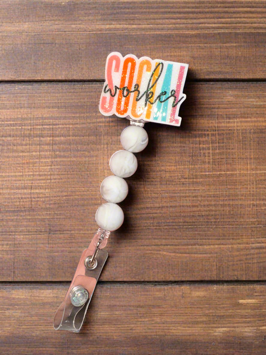 badge reel social worker glitter
