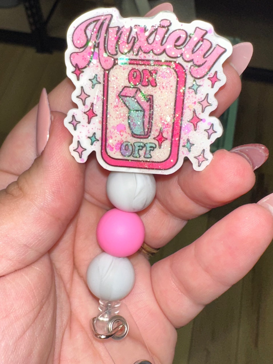 Anxiety On and Off Switch Glitter Badge Reel | ID Holder